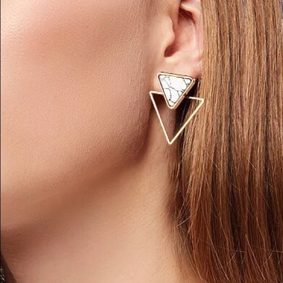 Geometric Dangle Drop earring with marble patterns - Picture 4 of 12